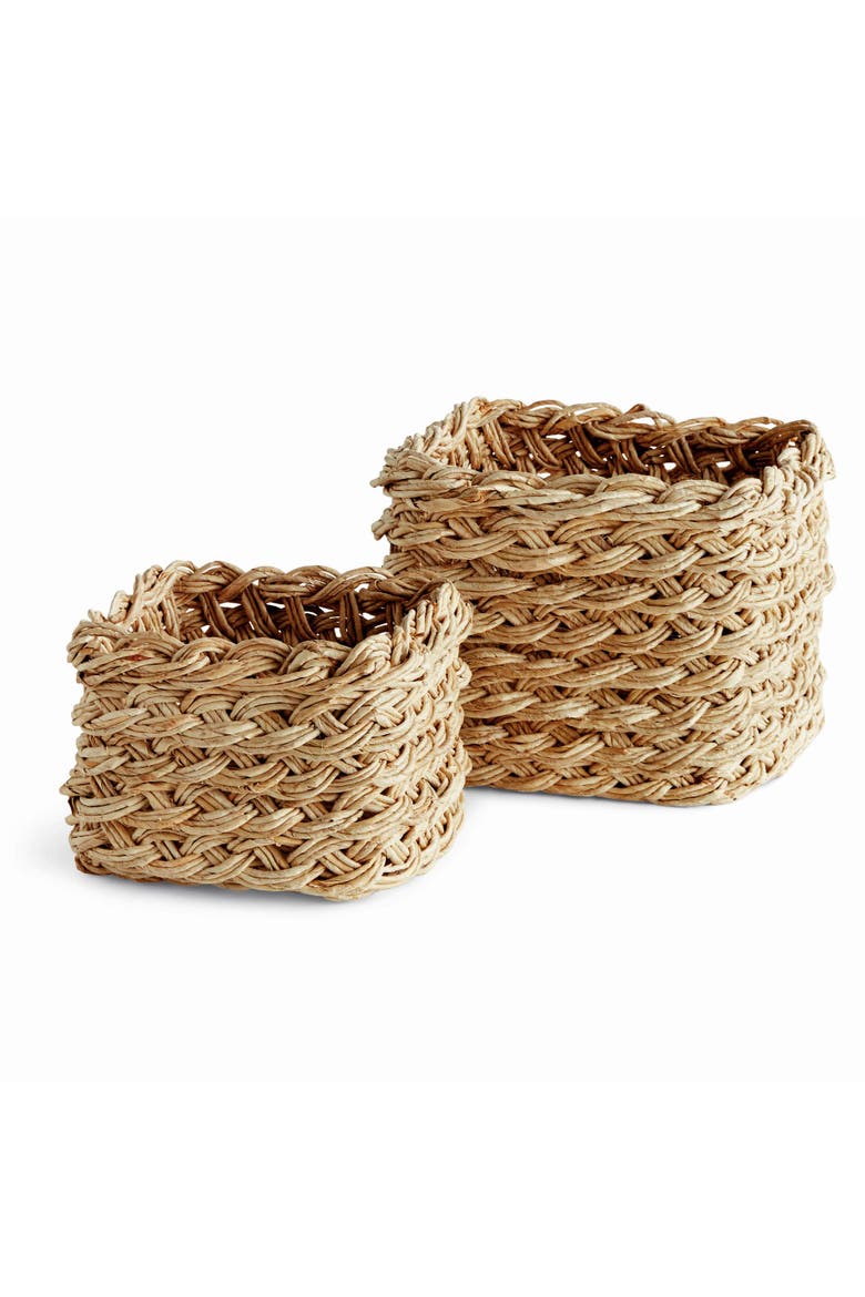 Abaca French Braid Storage Baskets Square Set Of 2, Main, color, Beige