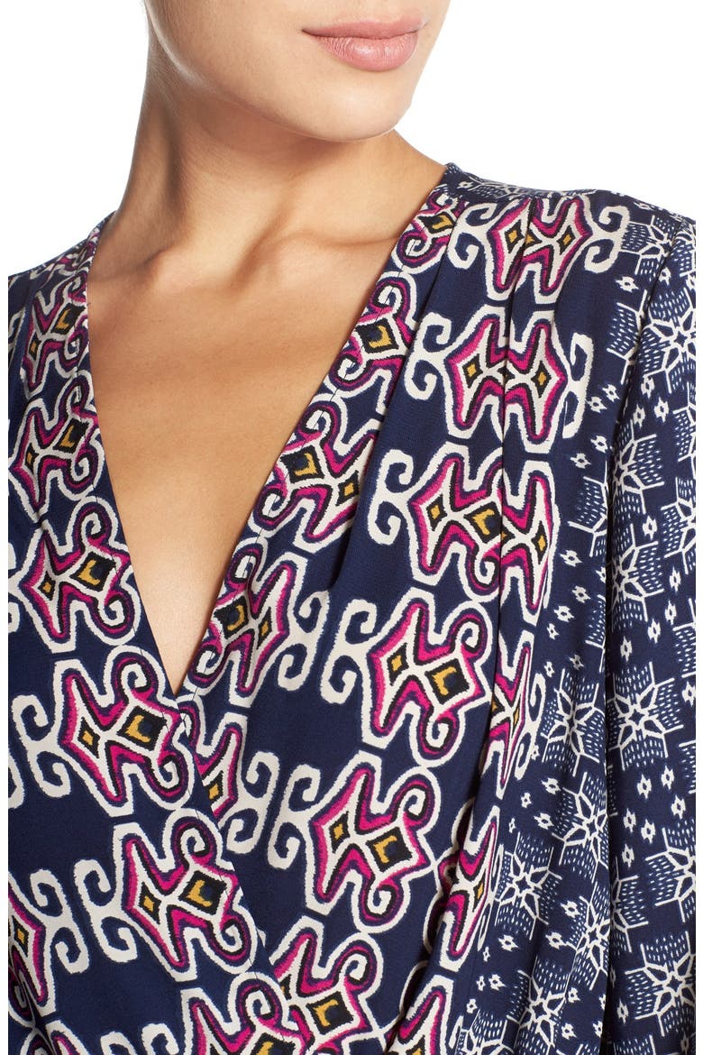 Print Long Sleeve Romper, Alternate, color, MIJU BLUE