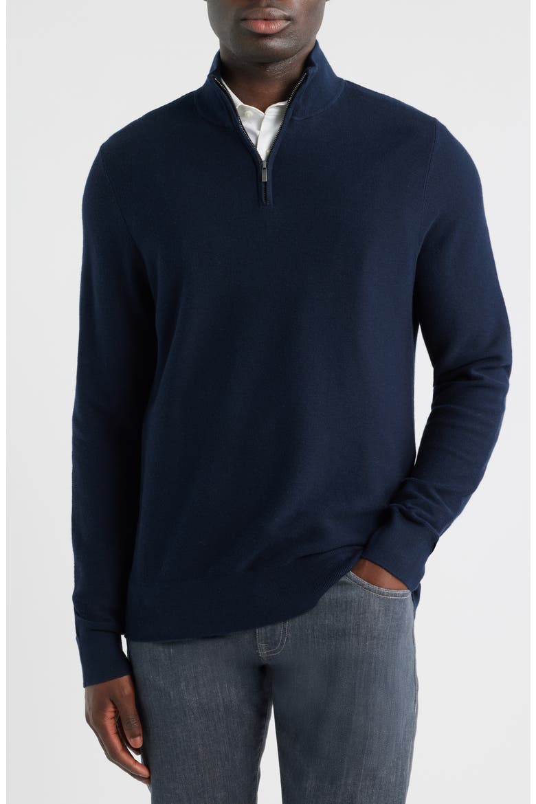 Cotton & Silk Quarter Zip Sweater, Main, color, NAVY SAPPHIRE