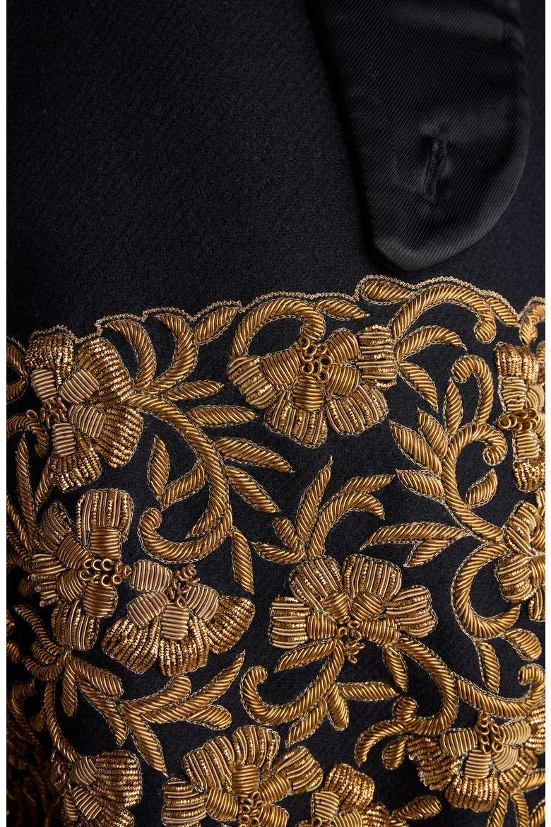 Rain Embroidered Wool Blend Coat, Alternate, color, BLACK