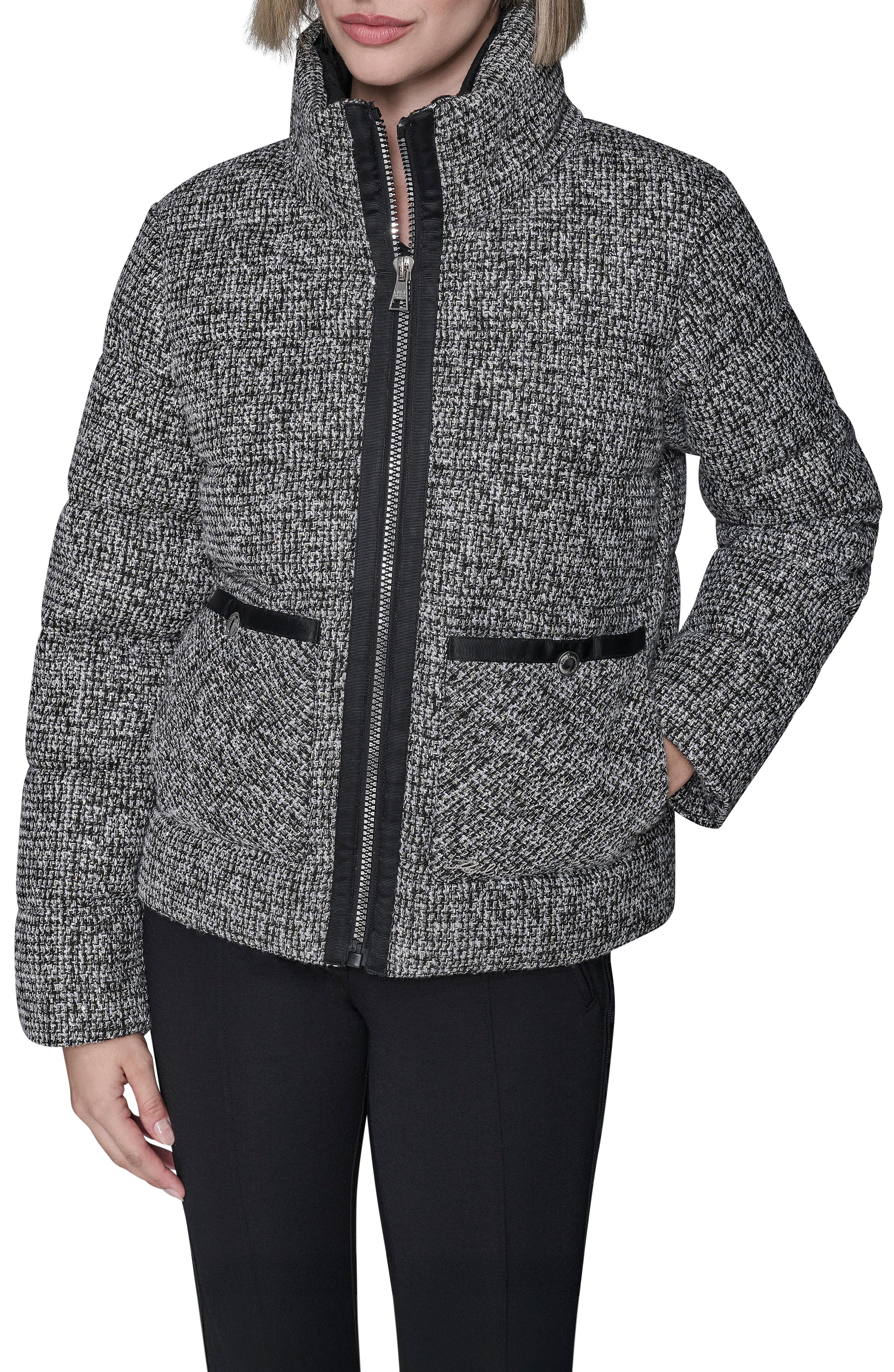 KARL LAGERFELD PARIS Short Tweed Puffer Jacket