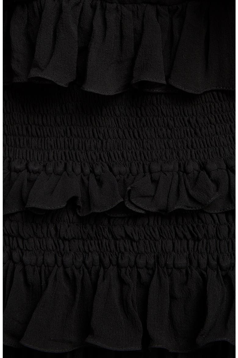 Smocked Silk Ruffle Minidress, Alternate, color, NOIR