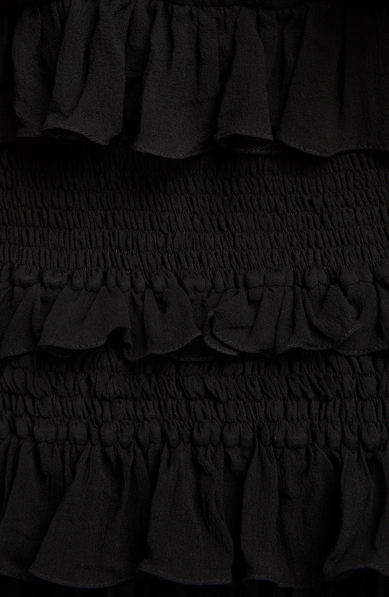 Saint Laurent Smocked Silk Ruffle Minidress, Alternate, color,