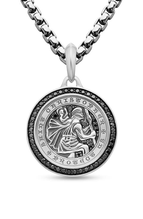 Men's St. Christopher Amulet with Pavé Black Diamonds