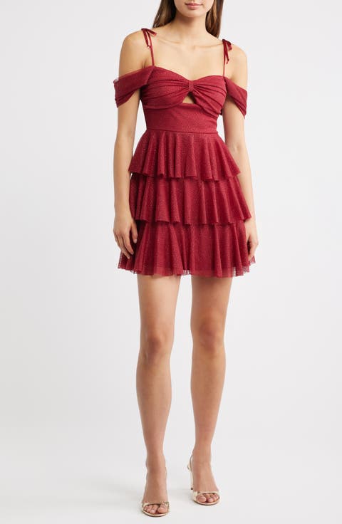 Glitter Layered Ruffle Tie Strap Minidress