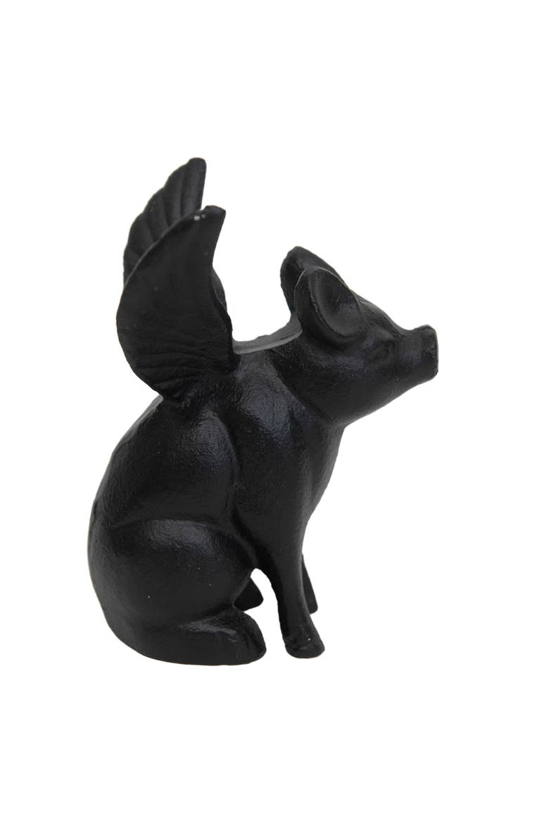 Flying Pig Black Cast Iron Figurine, Alternate, color, Black