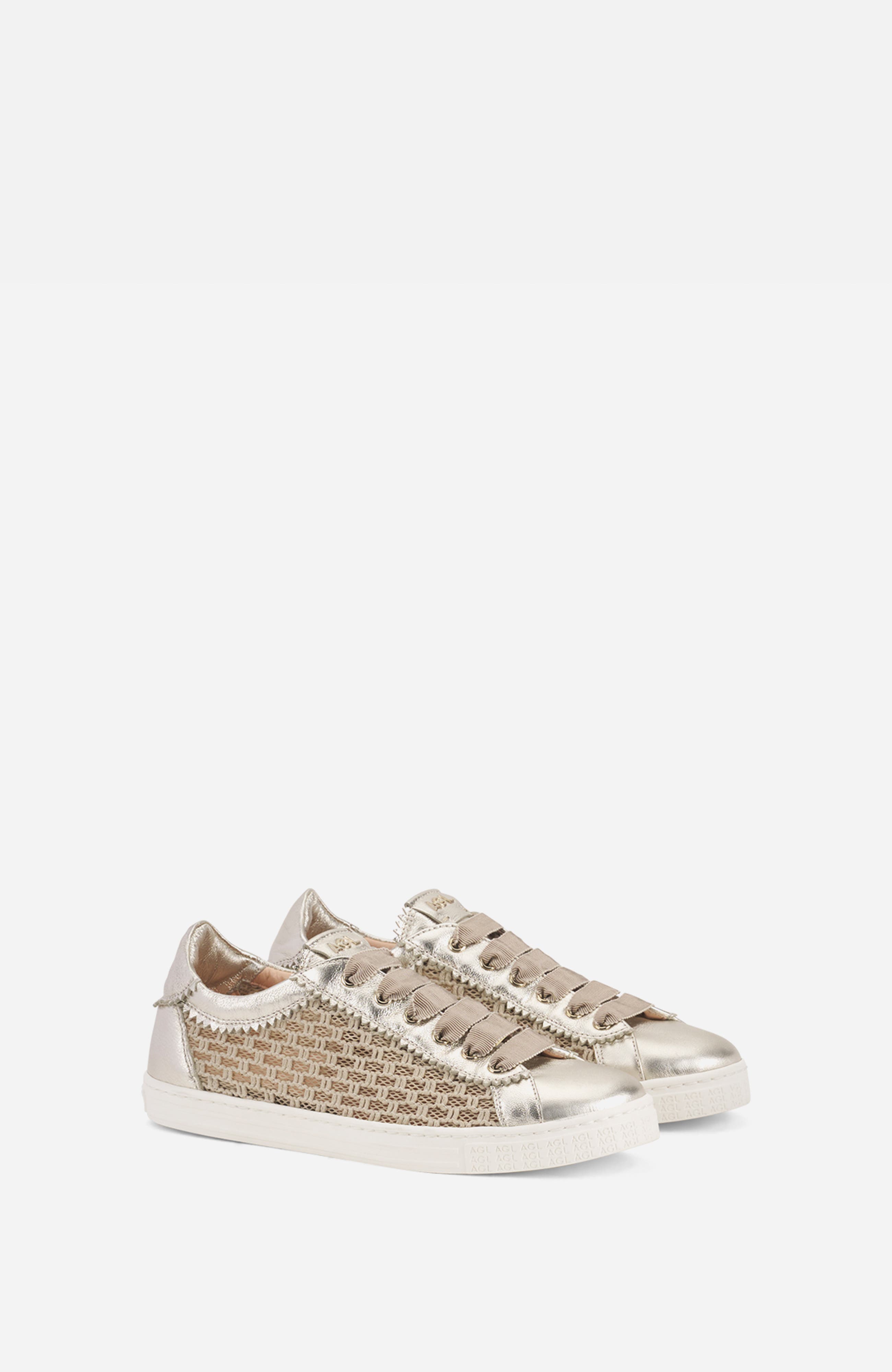 AGL Sade Plots Sneaker with Woven Texture, Alternate, color, Platinum Leather