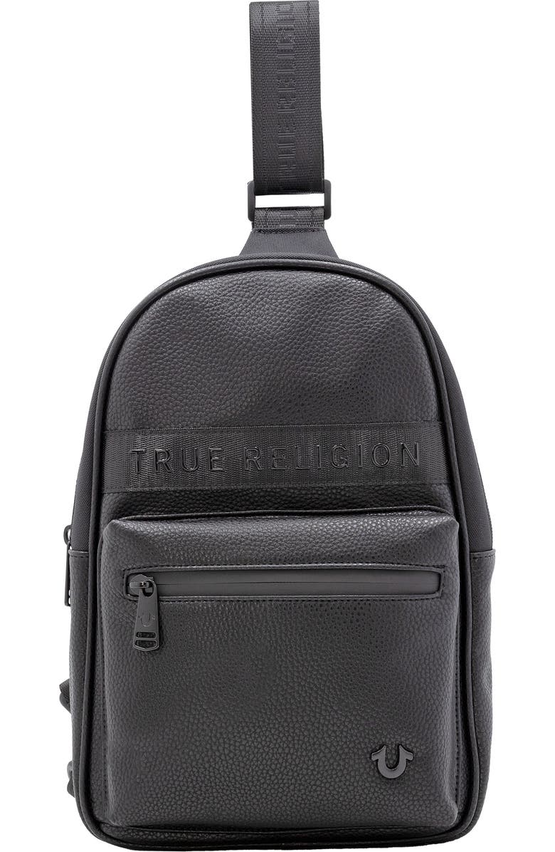True Religion Rivers Faux Leather Sling Bag, Main, color, Black