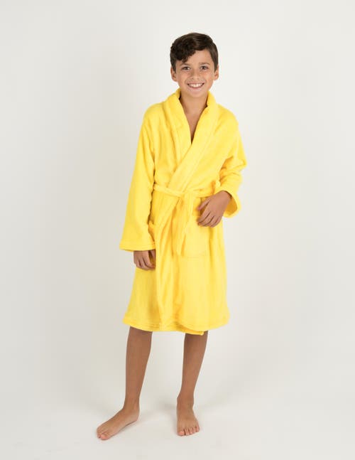 Leveret Kids Fleece Robe, Shawl Collar, Solid Colors In Yellow