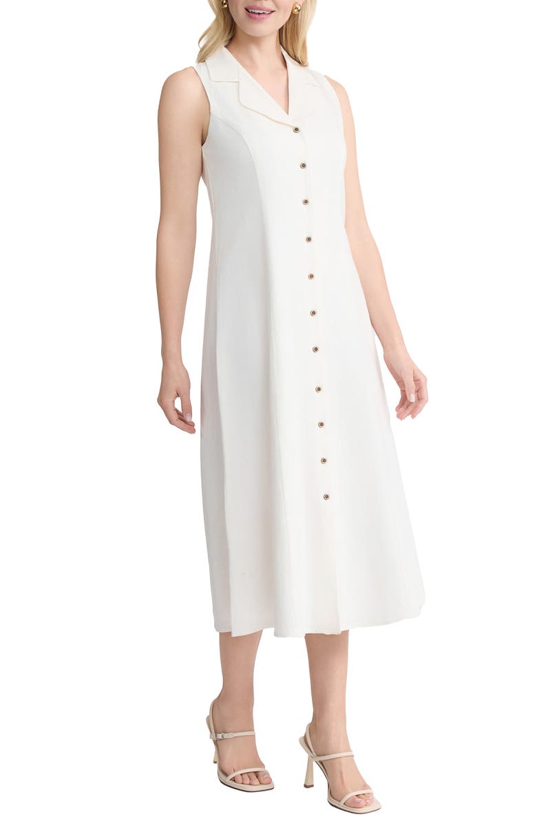 Jones New York Sleeveless Linen Blend Midi Dress, Alternate, color, Natural White