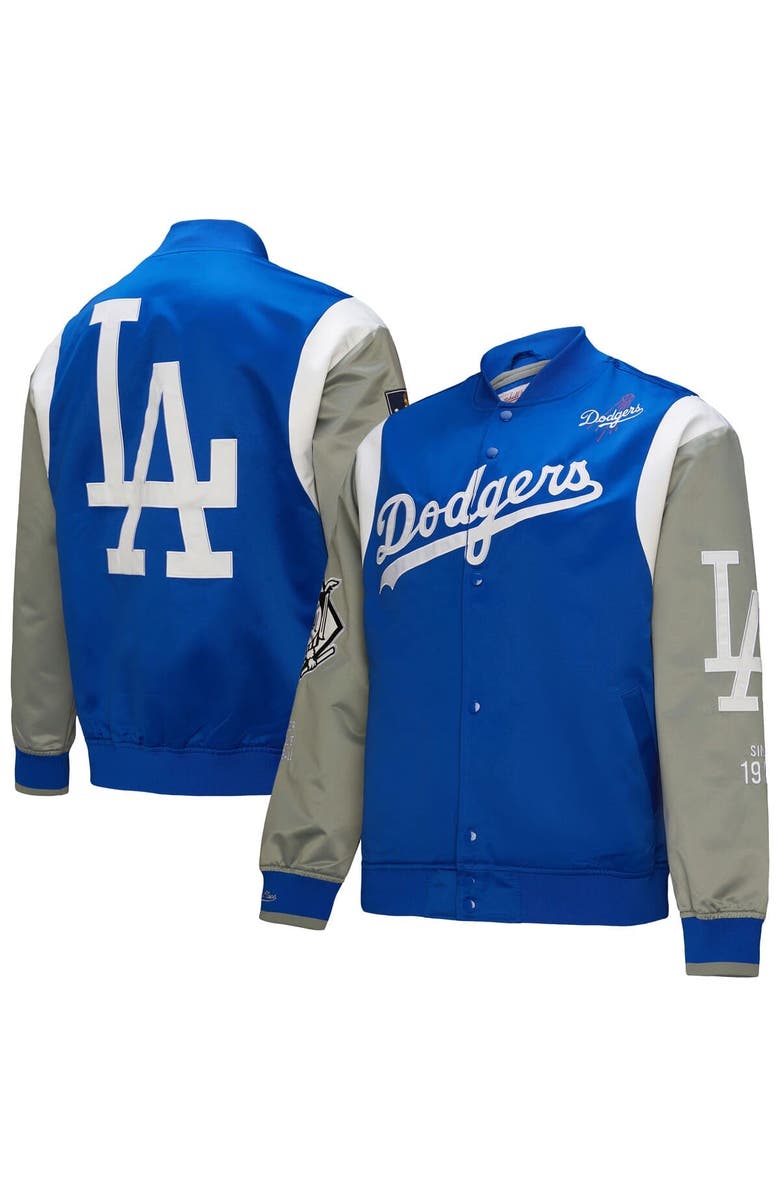 Mitchell & Ness Men's Mitchell & Ness Royal/Gray Los Angeles Dodgers Cooperstown Collection Team Origins Satin Full-Snap Jacket, Main, color, 