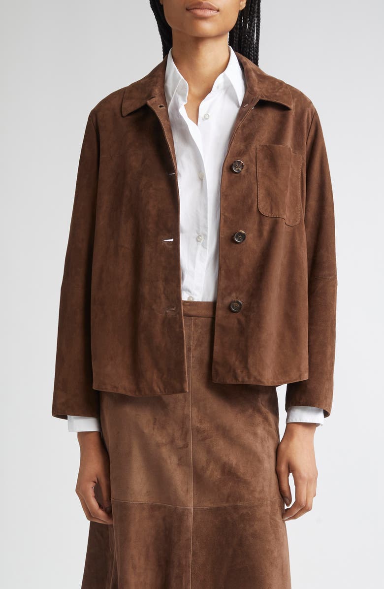 Max Mara Cloe Suede Shirt Jacket, Main, color, Dark Brown
