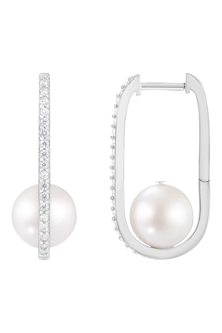 Cultured Freshwater Pearl Hoop Earrings, Alternate, color, WHITE