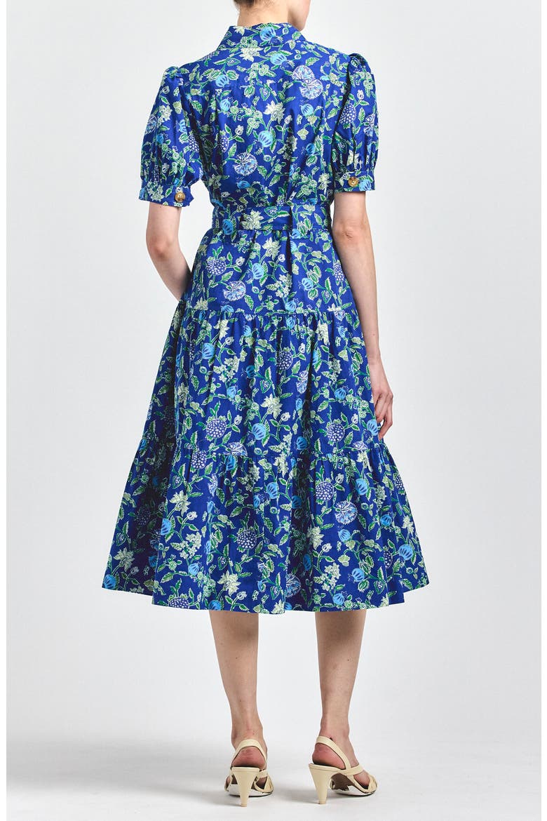 Buffy Floral Print Tie Waist Tiered Midi Dress, Alternate, color, BLUE VINES