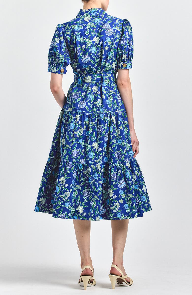 Derek Lam 10 Crosby Buffy Floral Print Tie Waist Tiered Midi Dress, Alternate, color, Blue Vines