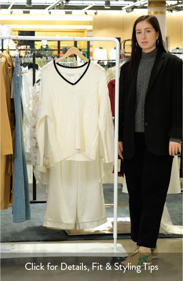 Oversize V-Neck Wool & Cashmere Cable Sweater, sales video thumbnail