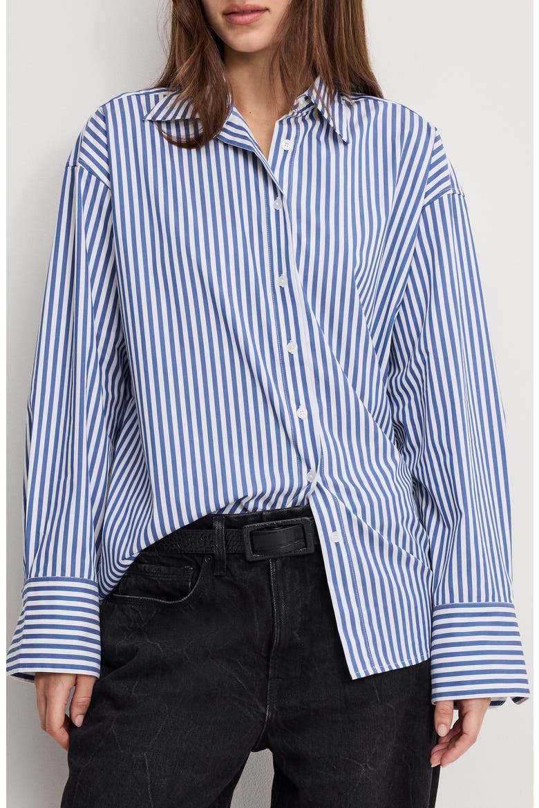 Oversize Cotton Poplin Button-Up Shirt, Main, color, INDIGO STRIPE