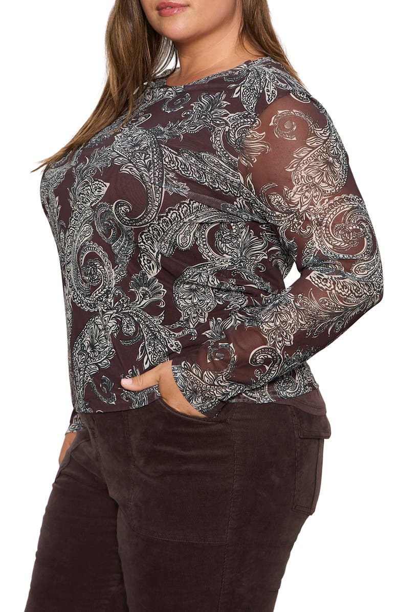 Sanctuary Perfect Long Sleeve Mesh Top, Alternate, color, Mineral Paisley