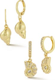 GLAZE JEWELRY Set of 2 Shell Drop Huggie Hoop Earrings