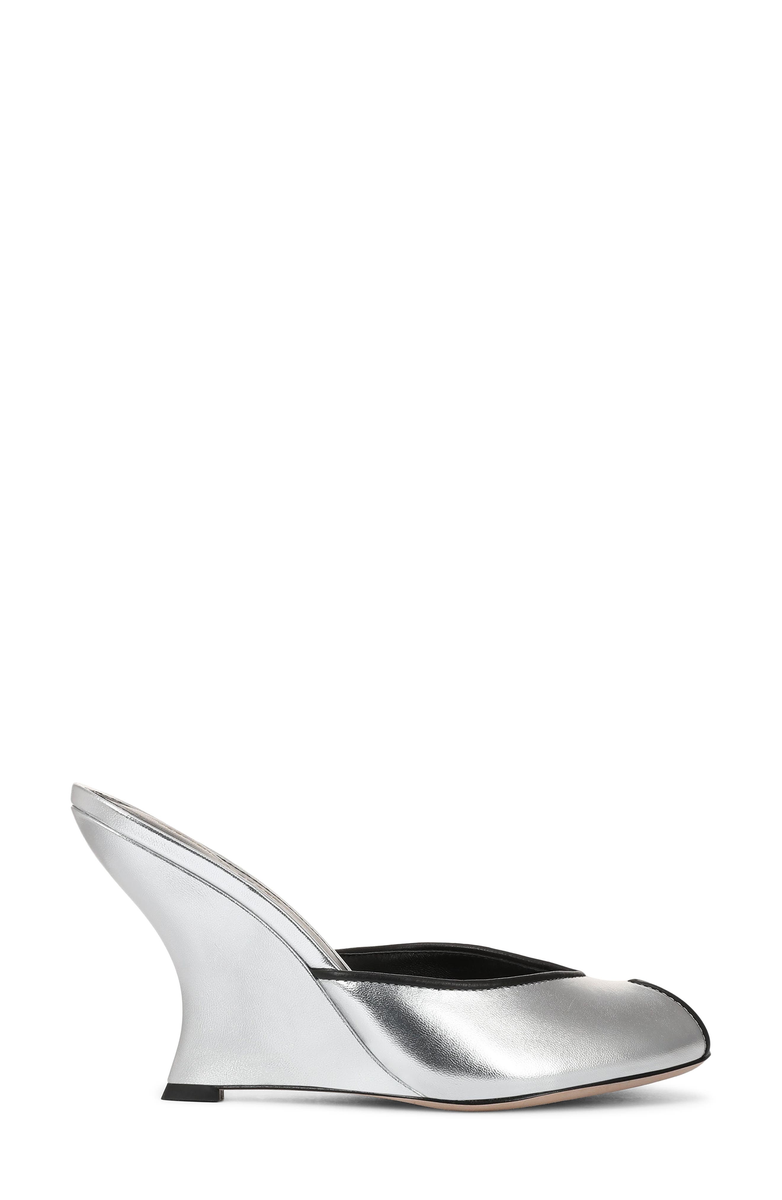 Veronica Beard Mirabel Peep Toe Wedge Sandal, Alternate, color, Silver/ Black
