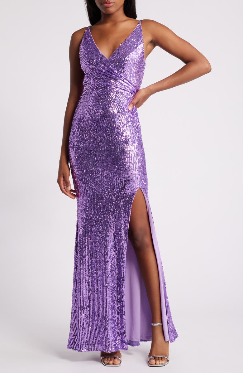 Dress the Population Jordan Sequin Gown, Main, color, Lavender