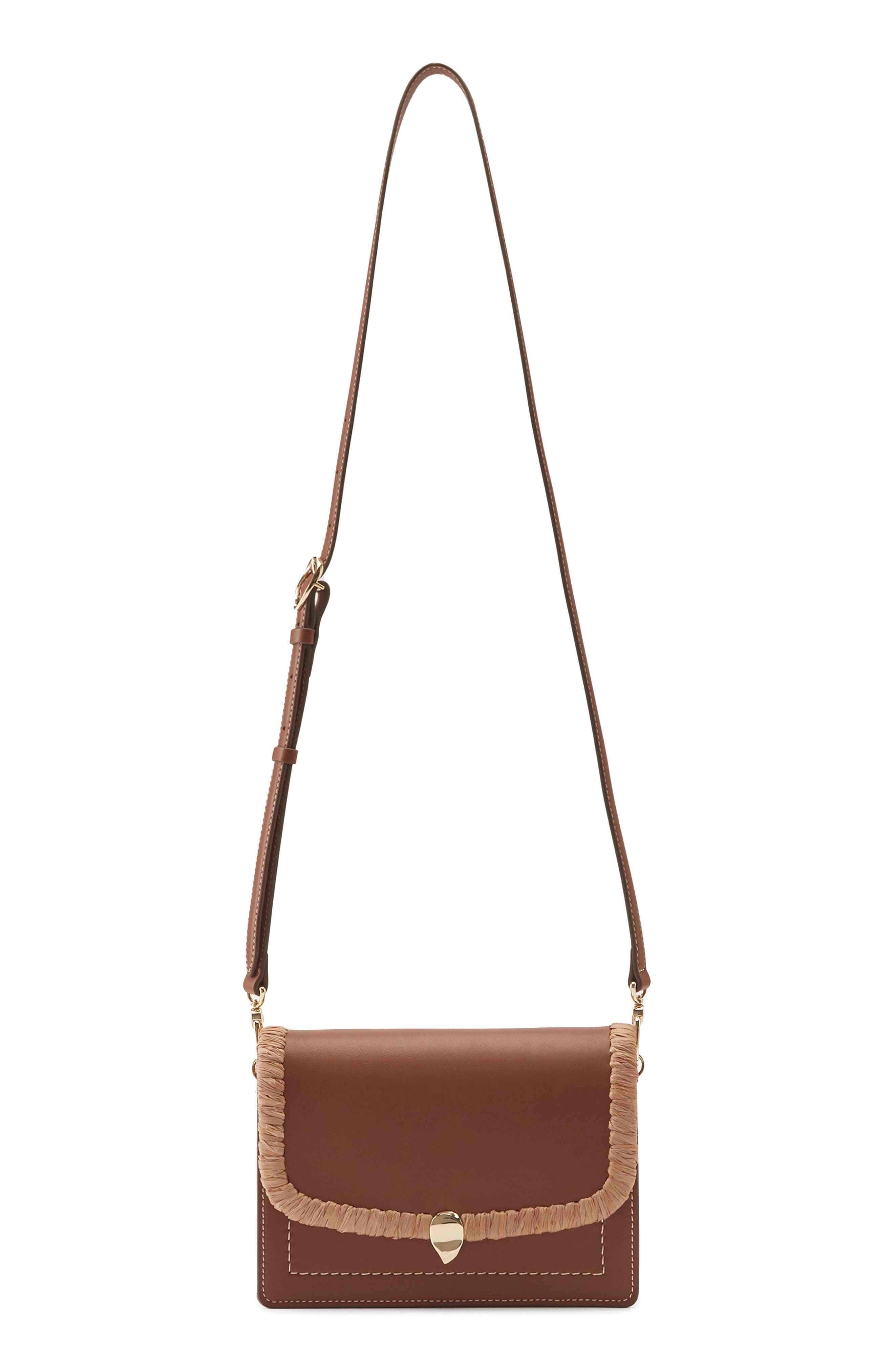 Dauphine Raffia Trim Leather Crossbody Bag