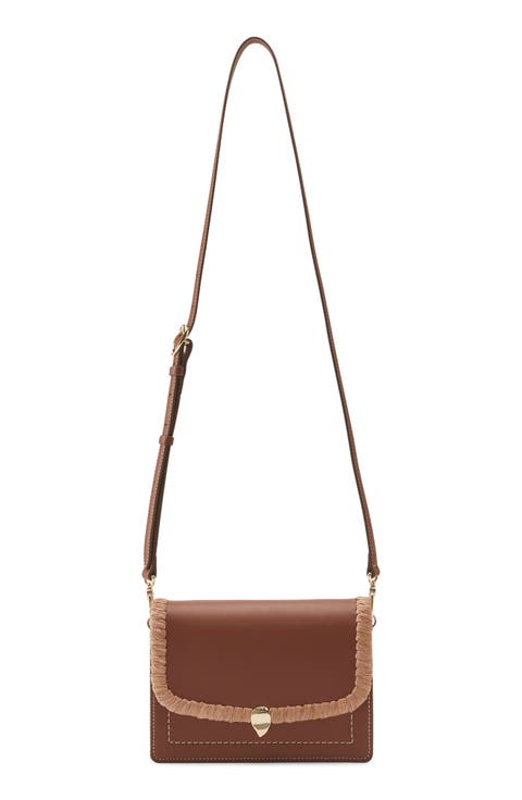 Dauphine Raffia Trim Leather Crossbody Bag
