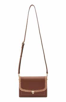 Dauphine Raffia Trim Leather Crossbody Bag