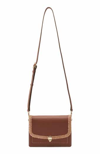 Dauphine Raffia Trim Leather Crossbody Bag