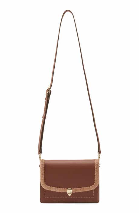 Dauphine Raffia Trim Leather Crossbody Bag