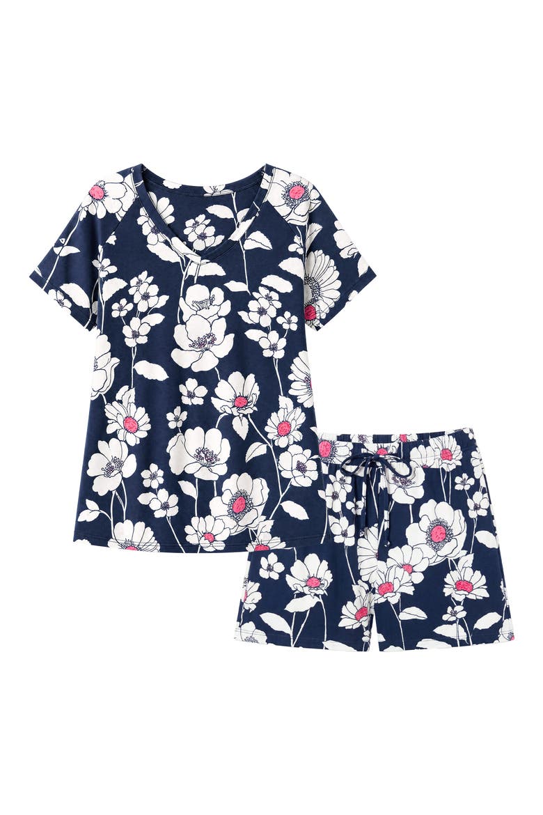 V-Neck Tee & Shorts Pajama Set, Alternate, color, POPPY SKETCH BLUE ADMIRAL