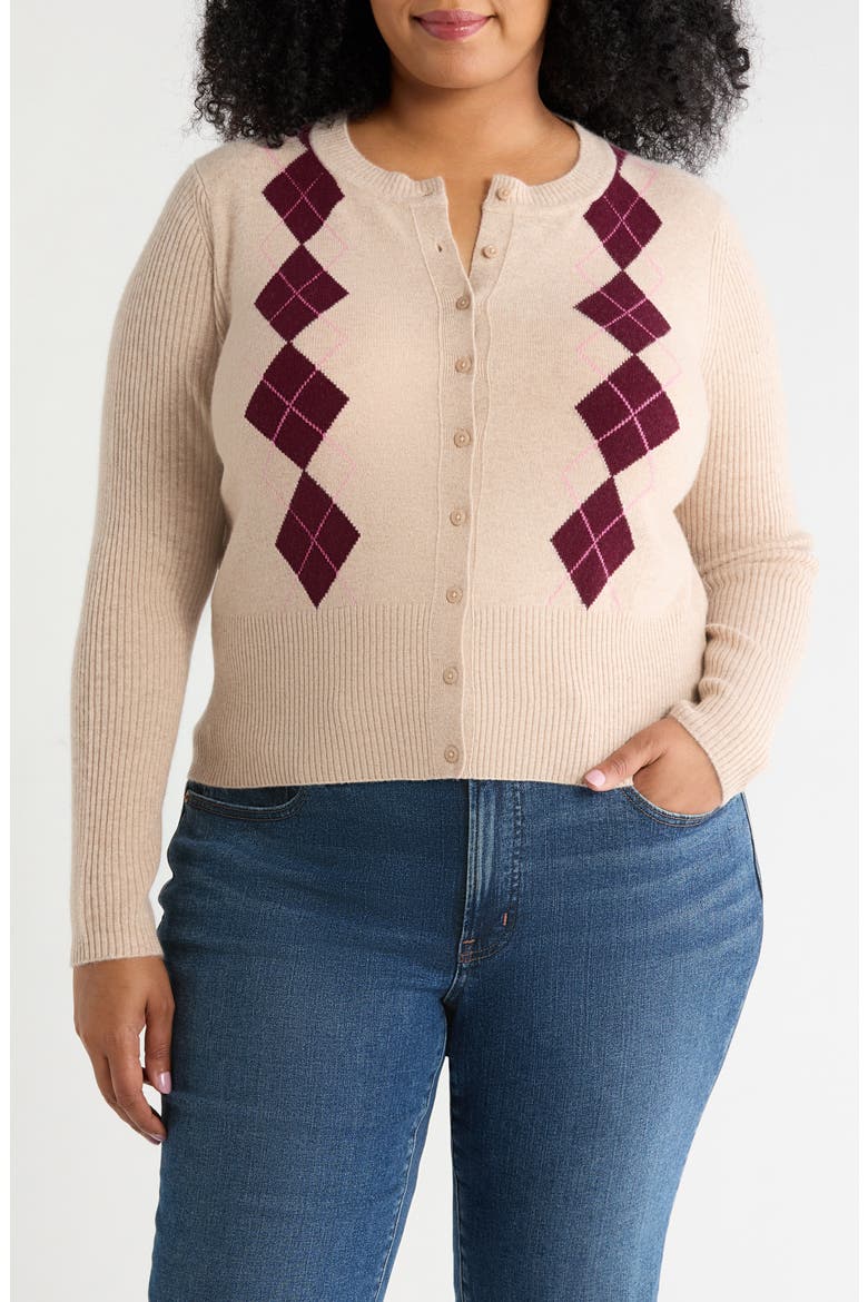 Wool & Cashmere Cardigan, Main, color, TAN DIAMOND ARGYLE