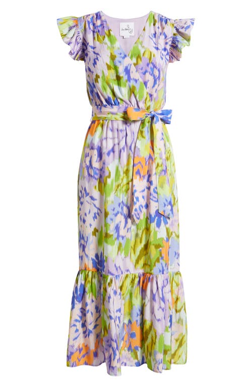 SAM EDELMAN SAM EDELMAN PRINT WRAP FRONT FLUTTER SLEEVE MIDI DRESS 