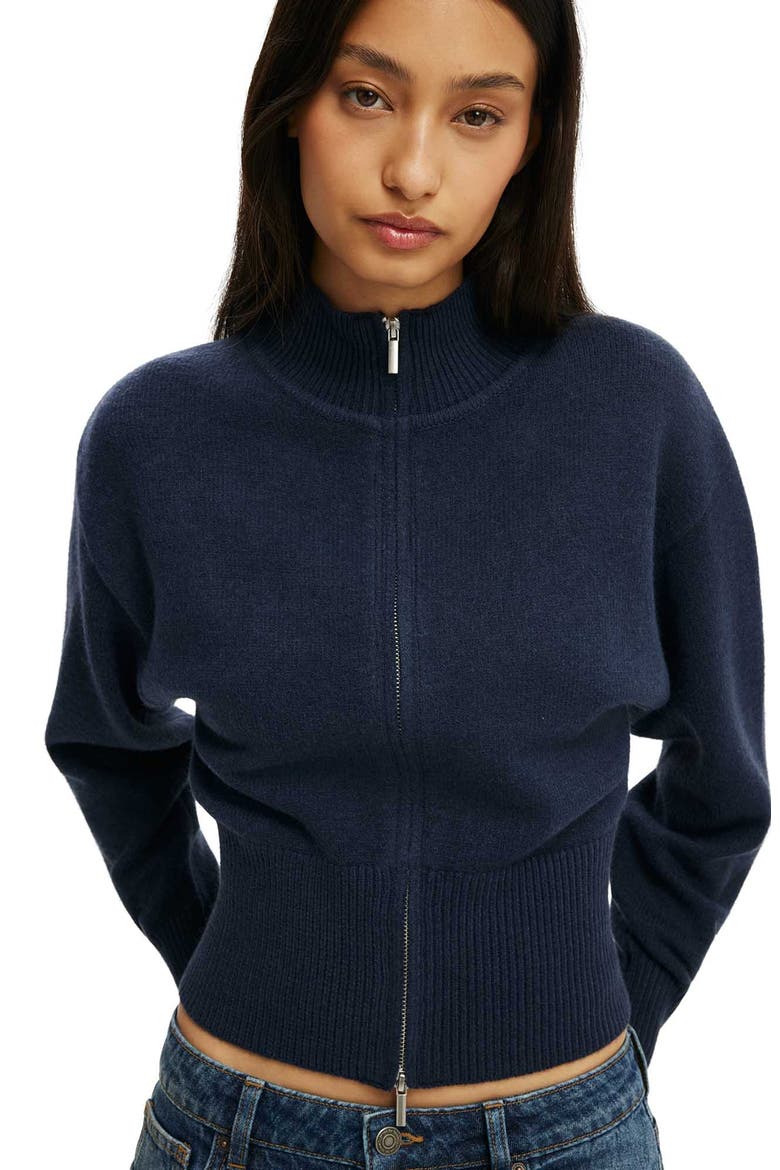 Women's Lotus Cinched Zip Knit, Alternate, color, Navy