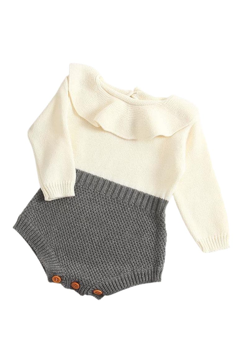 Isabella Ruffle Collar Colorblock Knit Cotton Bodysuit, Main, color, GRAY