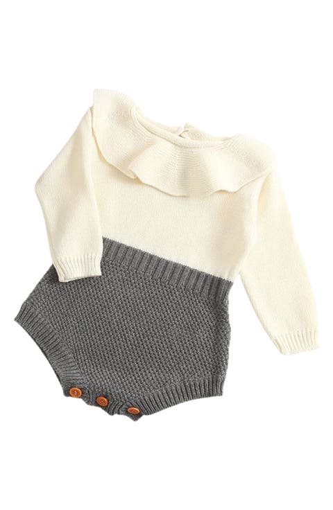 Isabella Ruffle Collar Colorblock Knit Cotton Bodysuit (Baby)