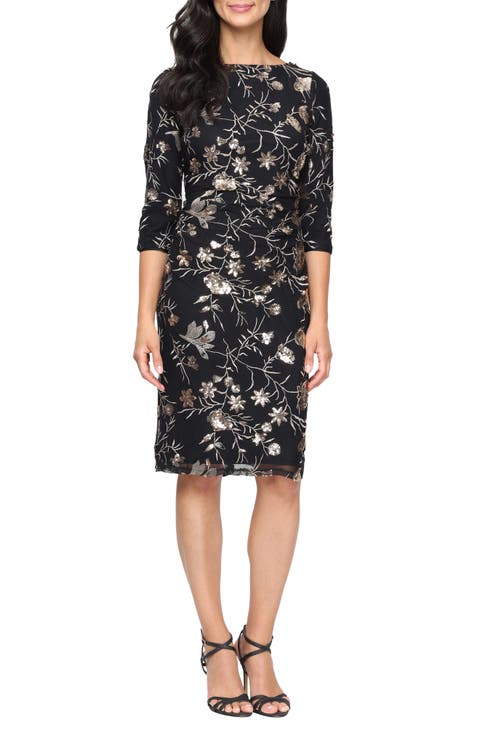 Embroidered Sequin Cocktail Dress