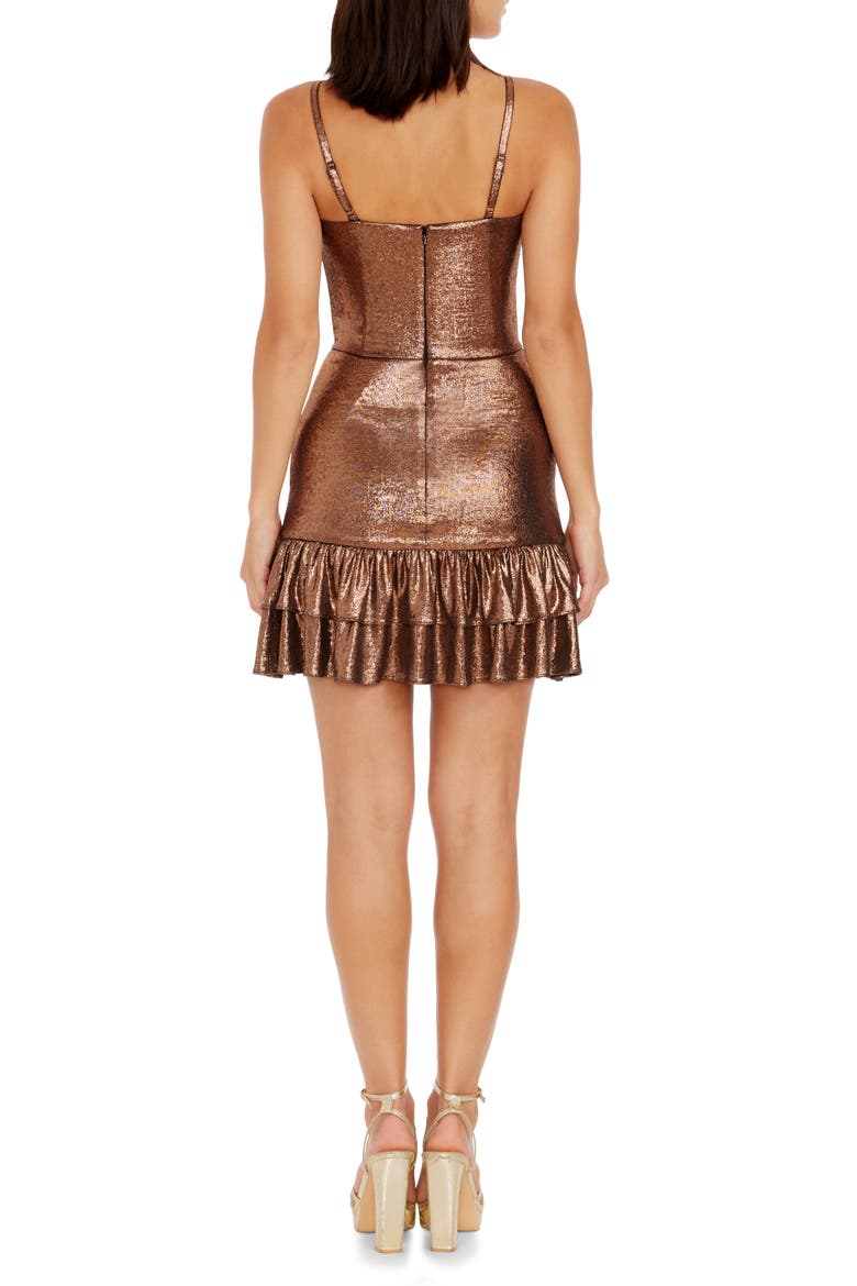 Arden Ruffle Hem Metallic Cocktail Dress, Alternate, color, BRONZE