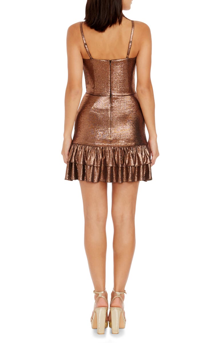 Dress the Population Arden Ruffle Hem Metallic Cocktail Dress, Alternate, color, Bronze