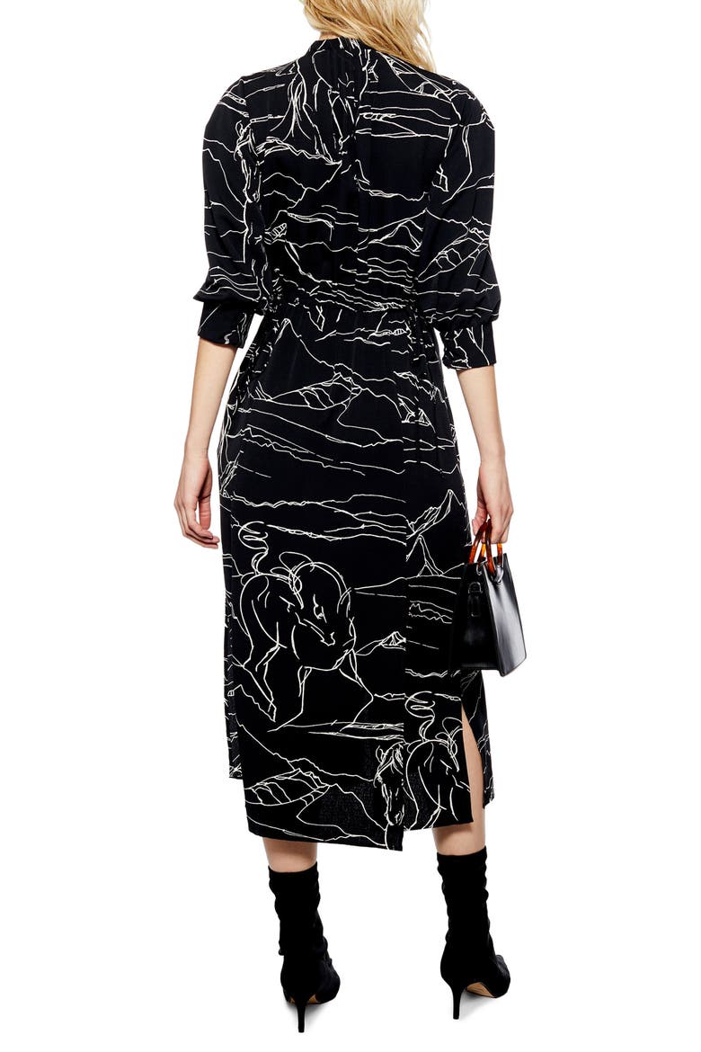 Horse Print Midi Dress, Alternate, color, BLACK MULTI