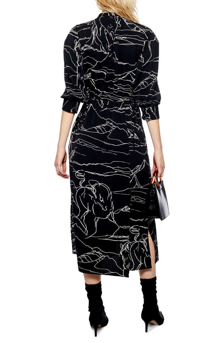 Topshop Horse Print Midi Dress, Alternate, color, 