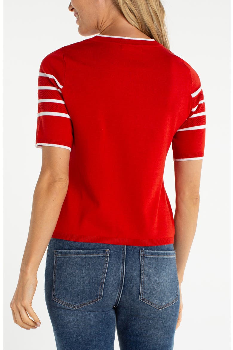 Stripe Short Sleeve Sweater, Alternate, color, FIRE BRICK/ WHITE STP