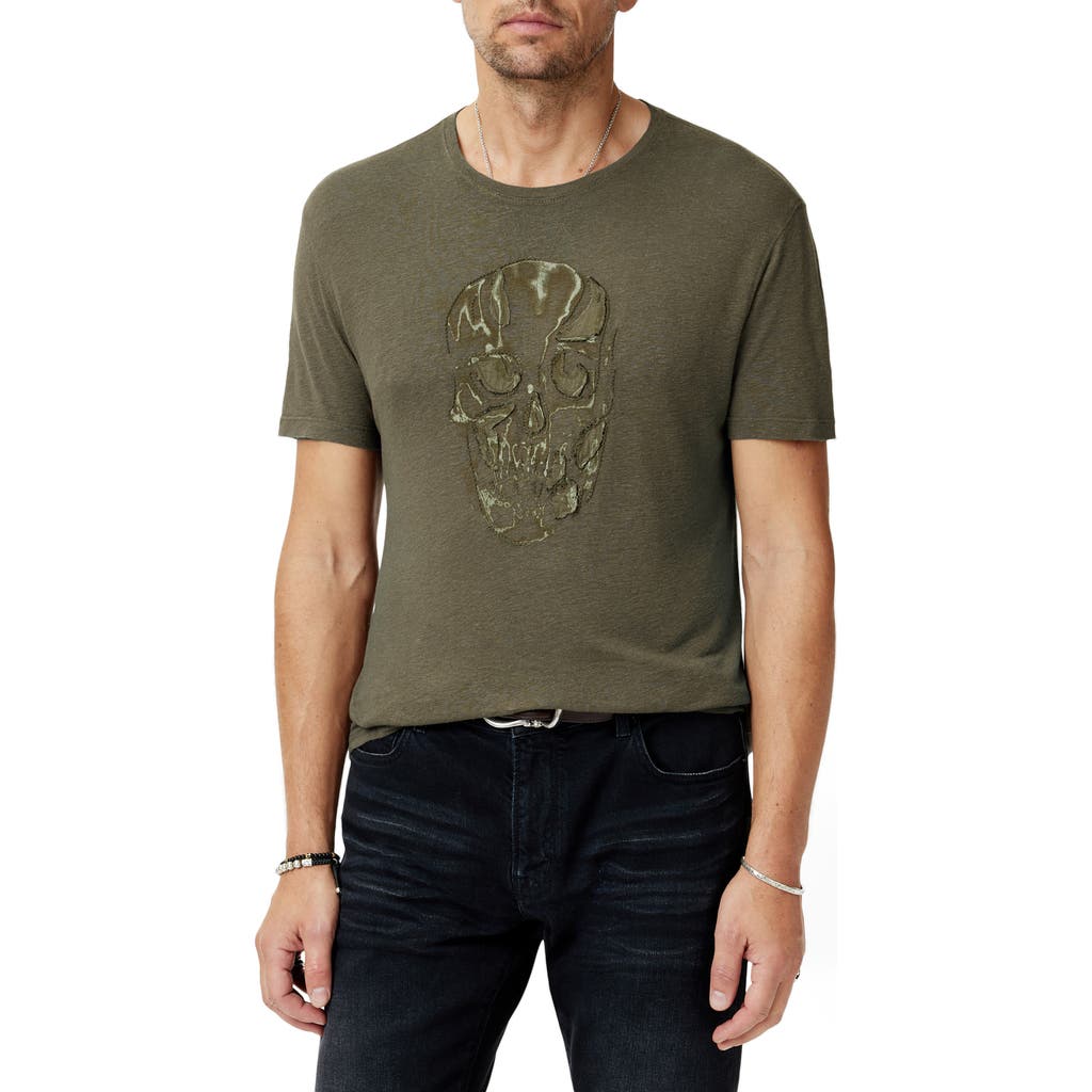 John Varvatos Chain Skull Tee In Olive Leaf