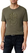 John Varvatos Chain Skull Appliqué Slub Linen Blend T-Shirt