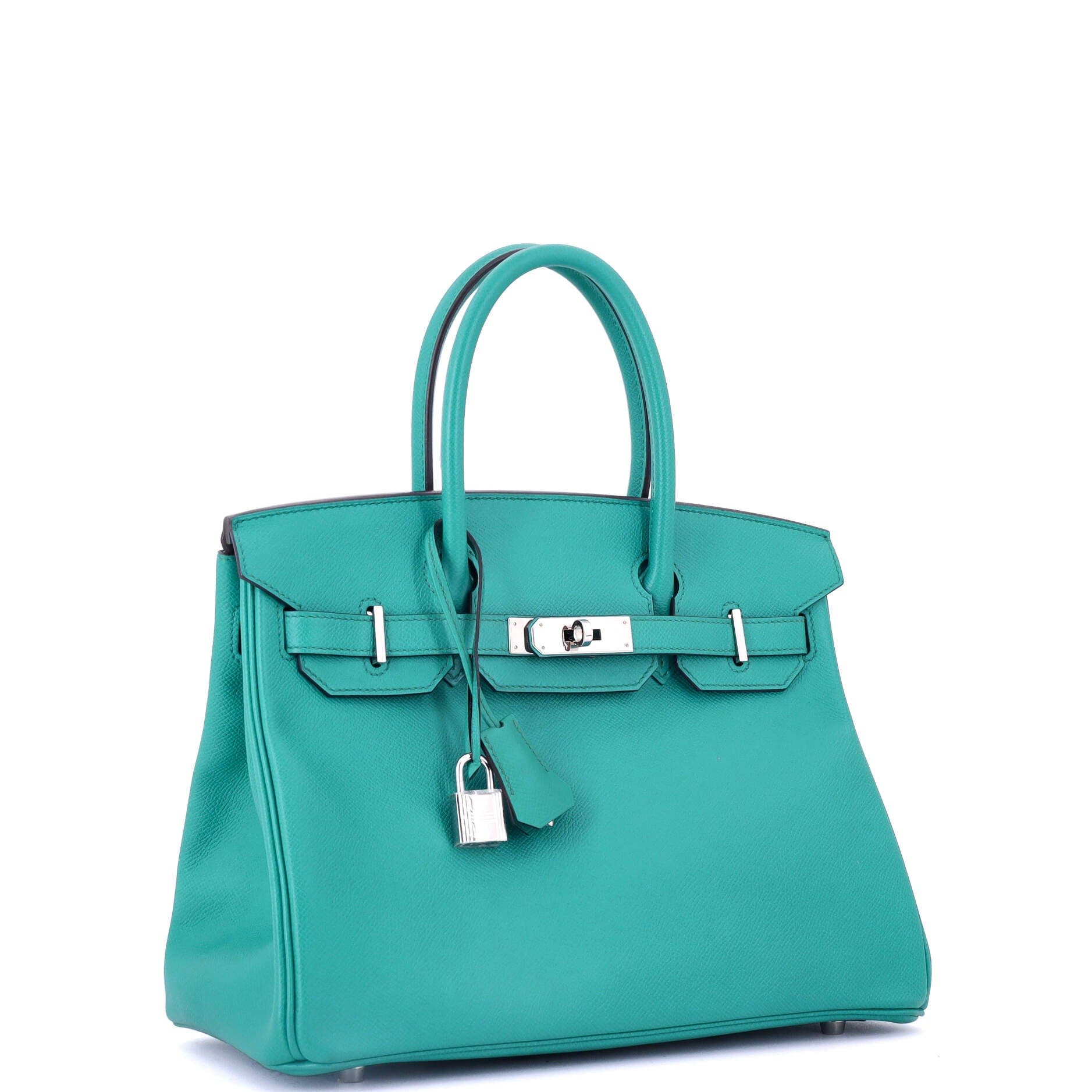 Pre-Owned Hermes Birkin Handbag Blue Epsom with Palladium Hardware 30, Alternate, color, Bleu Paon