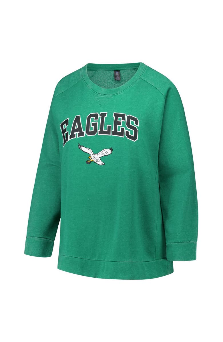 PROFILE Women's Profile  Kelly Green Philadelphia Eagles Plus Size Acid Wash Raglan Sweatshirt, Alternate, color, Kelly Green