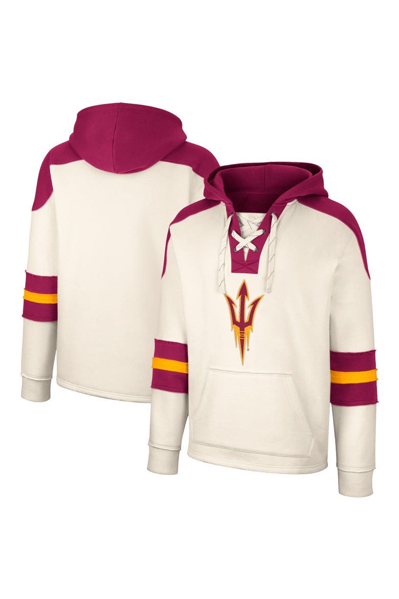 Men's Colosseum Cream Arizona State Sun Devils Lace-Up 4.0 Vintage Pullover Hoodie, Main, color, Cream