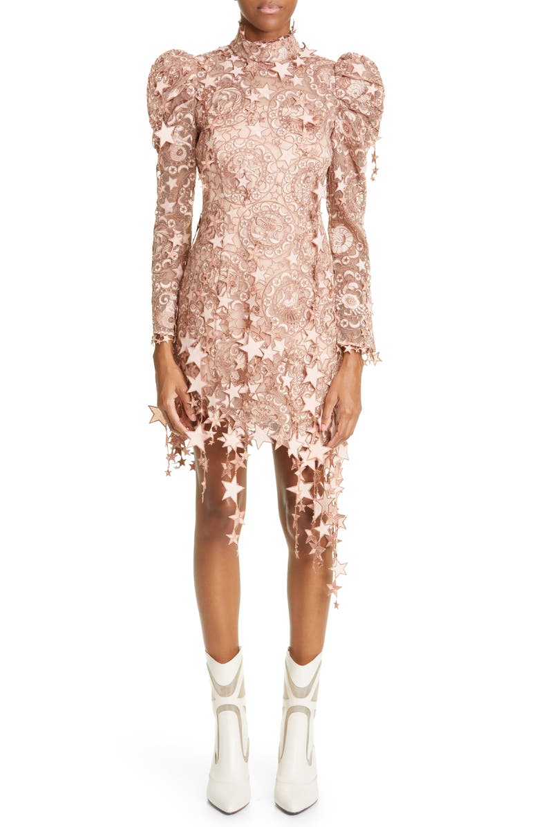 Zimmermann Celestial Zodiac Embroidered Long Sleeve Mesh Minidress, Main, color, 