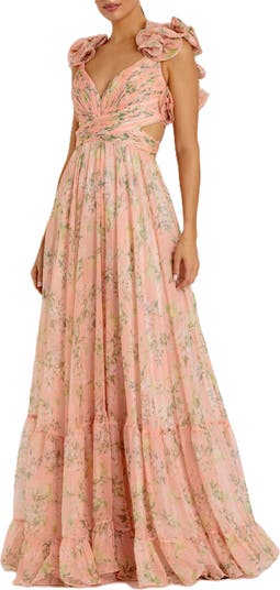 white christmas dresses Ruffled Floral Cut-Out Chiffon Gown by Mac Duggal 67803