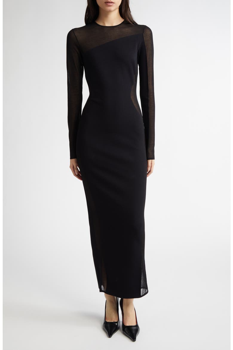 Long Sleeve Compact Knit Miracle Dress, Main, color, BLACK
